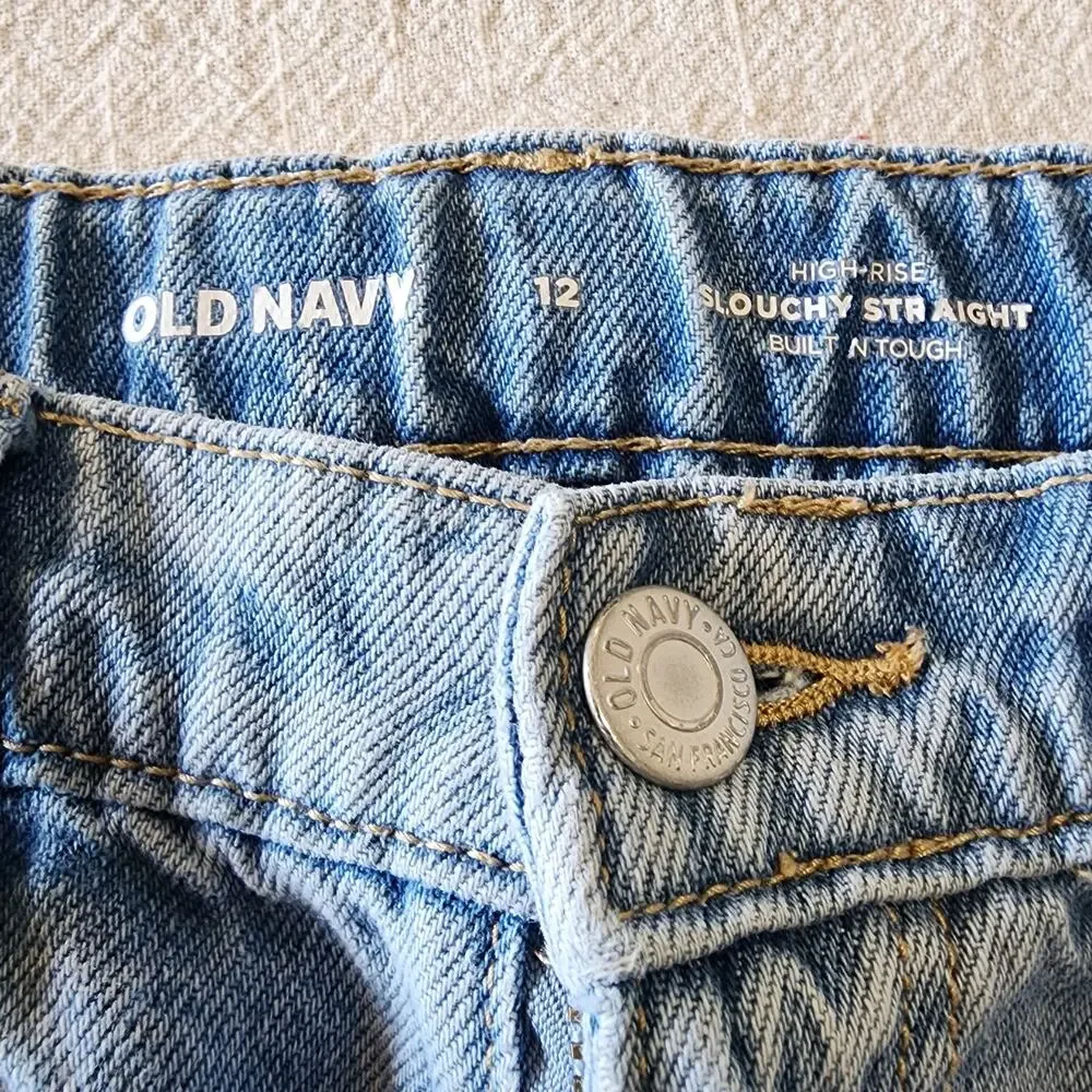 Kids Old Navy Jeans High Rise Slouchy Straight Fit Faded Blue Girls Size 12